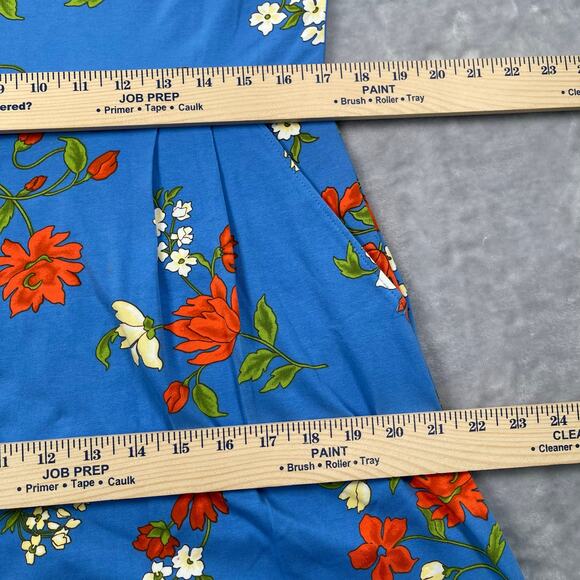 Lands End Dress Womens PM 10-12 Blue Floral Print 3/4 Sleeve Cotton Stretch - Picture 9 of 16